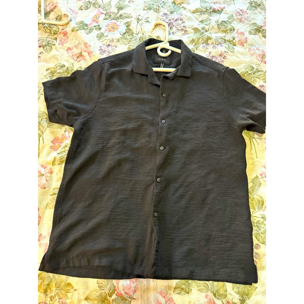 Denim & Flower Ricky Singh Black Textured Short Sleeve Button Up Men’s L